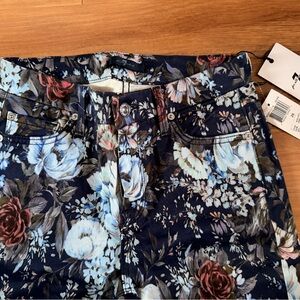 7 For All Mankind Floral Women's Navy Pants woth sky blue/ grey/ brown flowers
